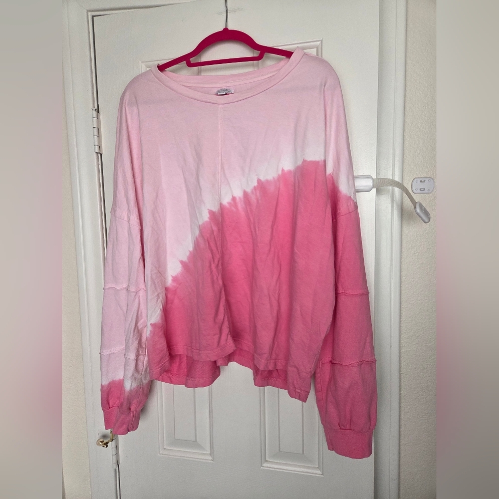 MudPie Pink Tie-Dye Long Sleeve Top